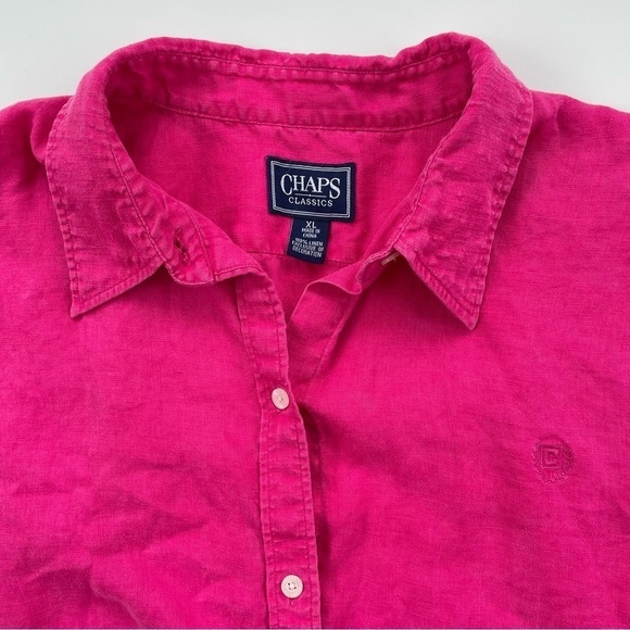 Chaps Classics Women's Dark Hot Pink 100% Linen Button Down Shirt Size XL - Picture 3 of 9